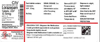 947 (Lorazepam 0.5mg 2ct 60760 947 02)